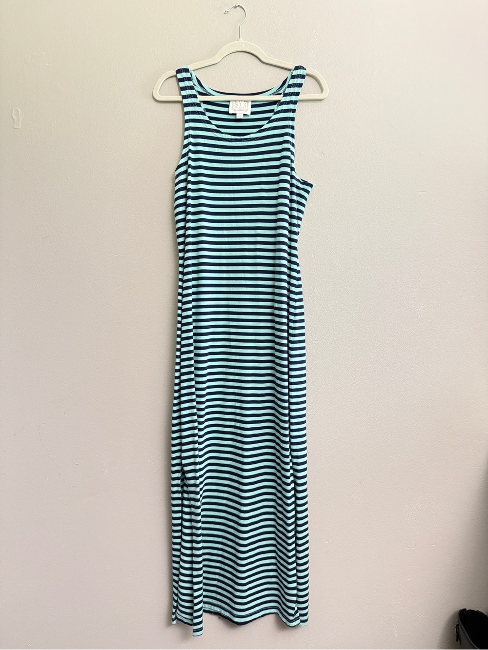 Sail to Sable Tuckernuck Green and Navy Striped Maxi Tank Dress Size Medium